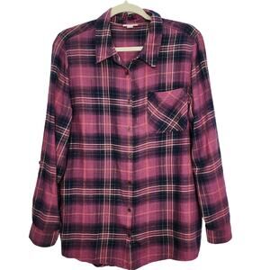 Westport 1962 Women's  Purple Plaid Long Sleeve Button down shirt Size XL